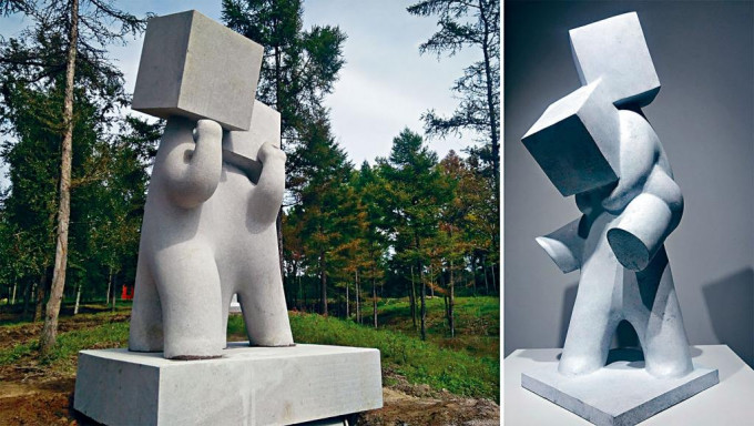 「方腦殼」是劉洋個人的創作標記，其中《雪孩子》（右圖）脫穎成為北京冬奧會的藝術展品之一。