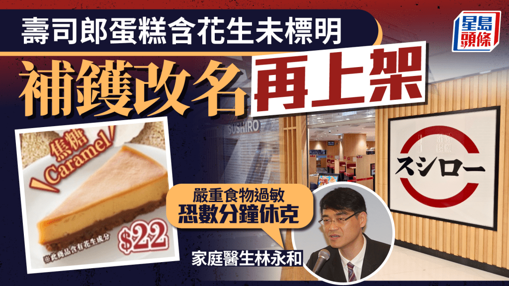 壽司郎蛋糕含花生未標明 補鑊改名再上架 醫生:嚴重過敏數分鐘恐休克