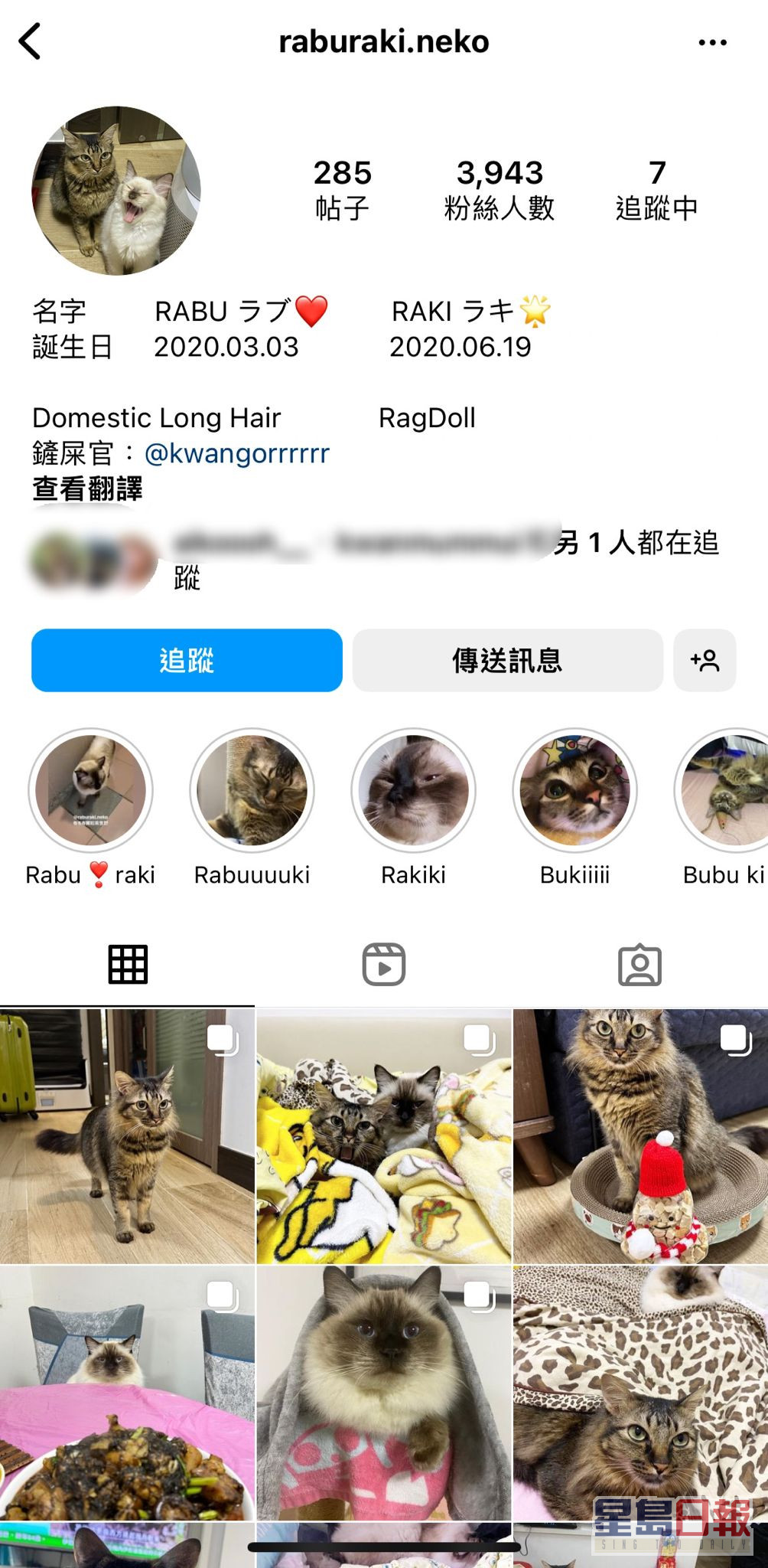 坤哥仲為愛貓開設Instagram帳戶。