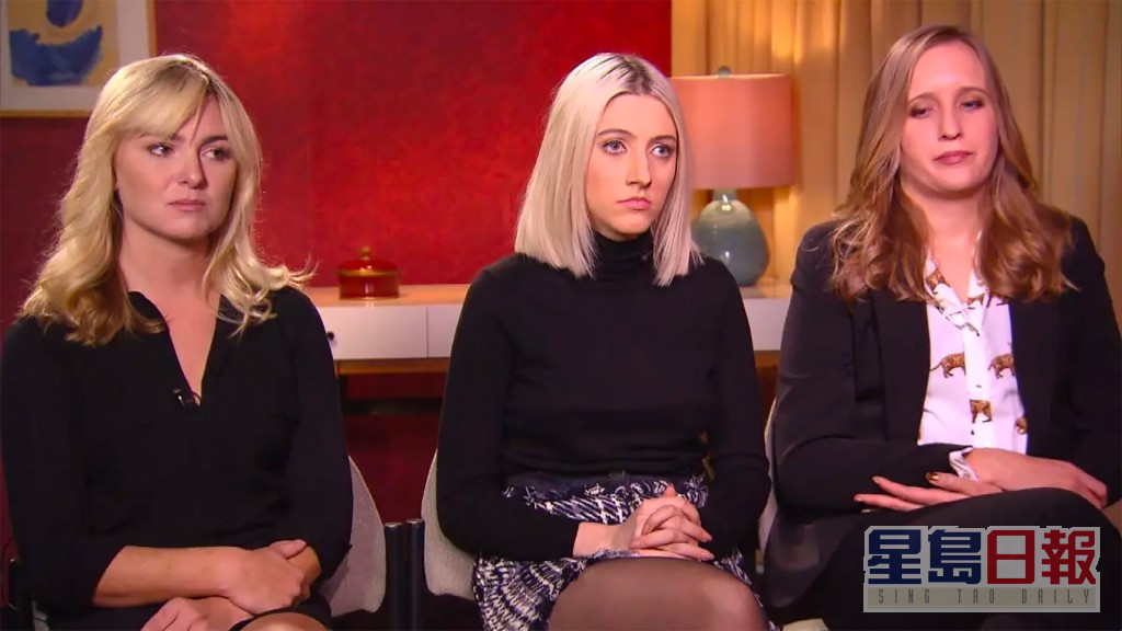（左起）女學生Violet Paley、Sarah Tither-Kaplan及Tatjana Liepelt曾公開指控占士的惡行。