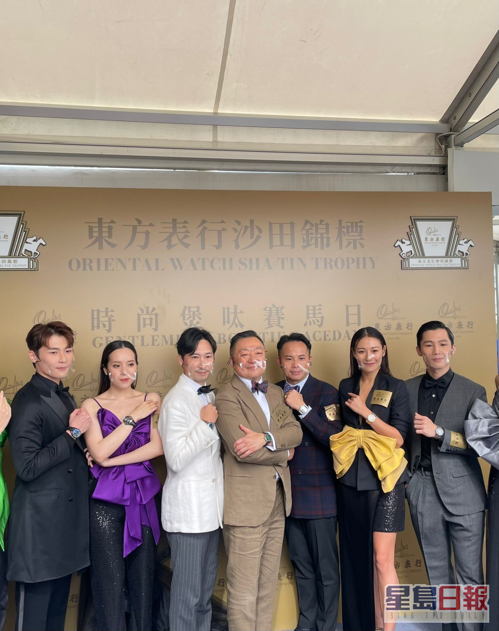 左起：湯君耀、湛琪清、時裝品牌Suit Artisan設計師、楊衍傑、設計師張永康、江若琳、湯君慈。