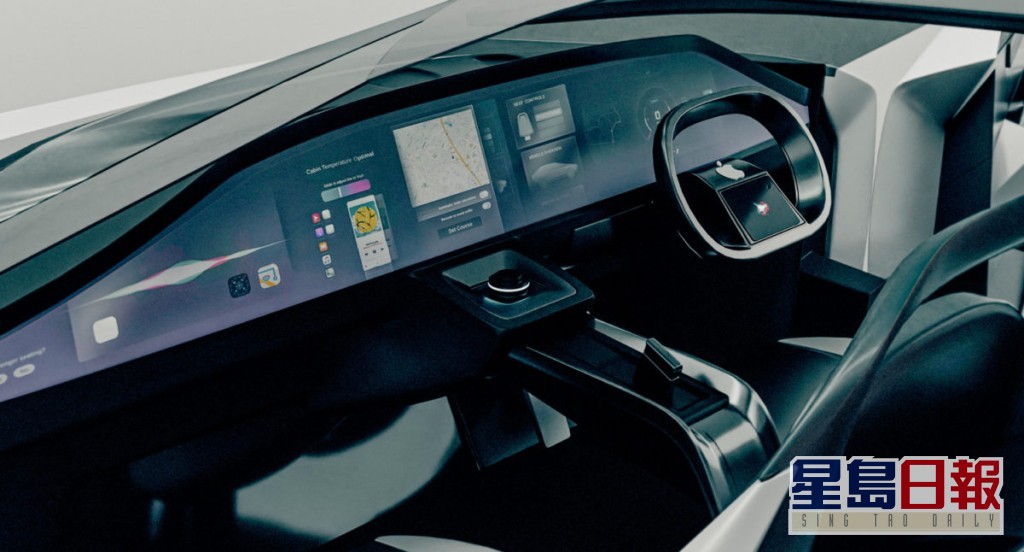 仪表板采用一体成型的超宽显示器，屏幕从驾驶座一路延伸到副驾驶座。互联网图片