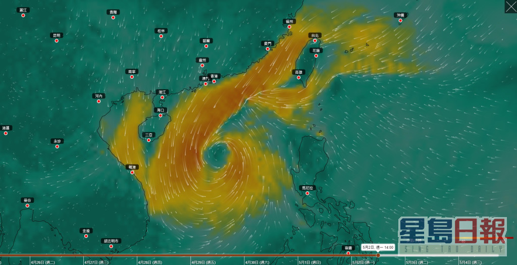 南海中至南部有機會有熱帶氣旋生成，其路徑及強度存在變數。地球天氣網頁截圖