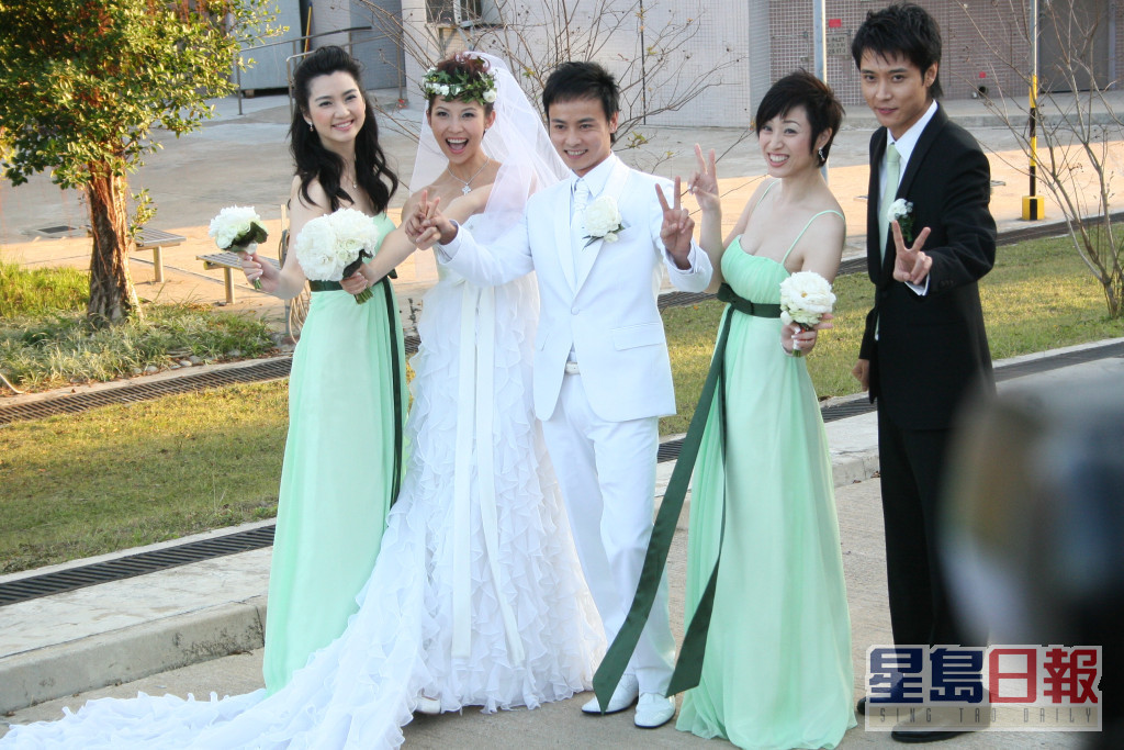 蔡少芬和张晋在2008年结婚，洪欣与张丹峰齐齐出现。