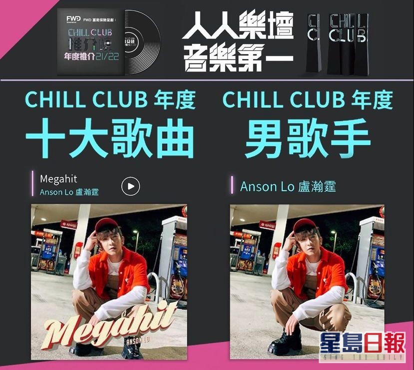 《Megahit》打入CHILL CLUB「 年度十大歌曲」及「 男歌手」。
