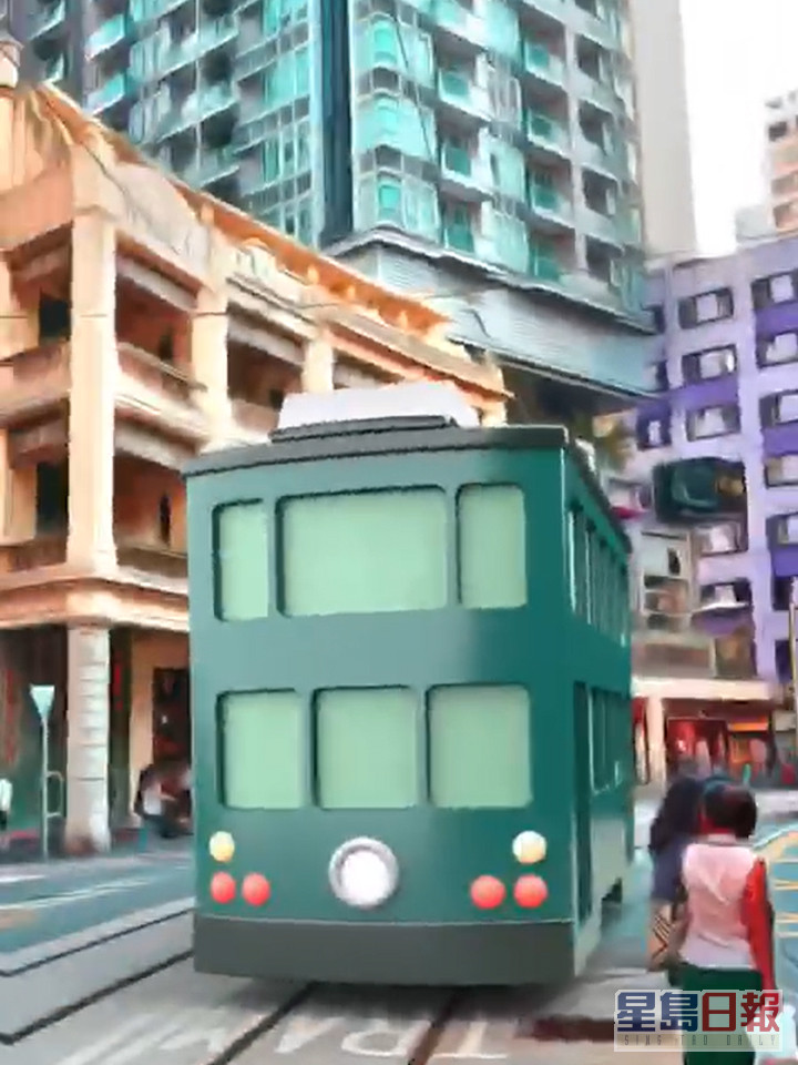 創作者以3D插圖方式，把電車和灣仔街景完美融合。