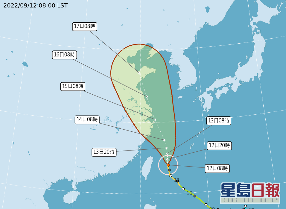 「梅花」明晚起会加速离开台湾近海。台湾中央气象局