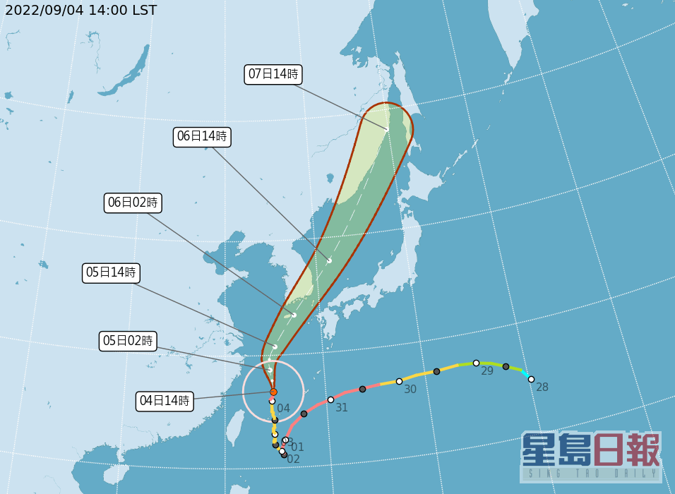 台湾中央气象局预测路径