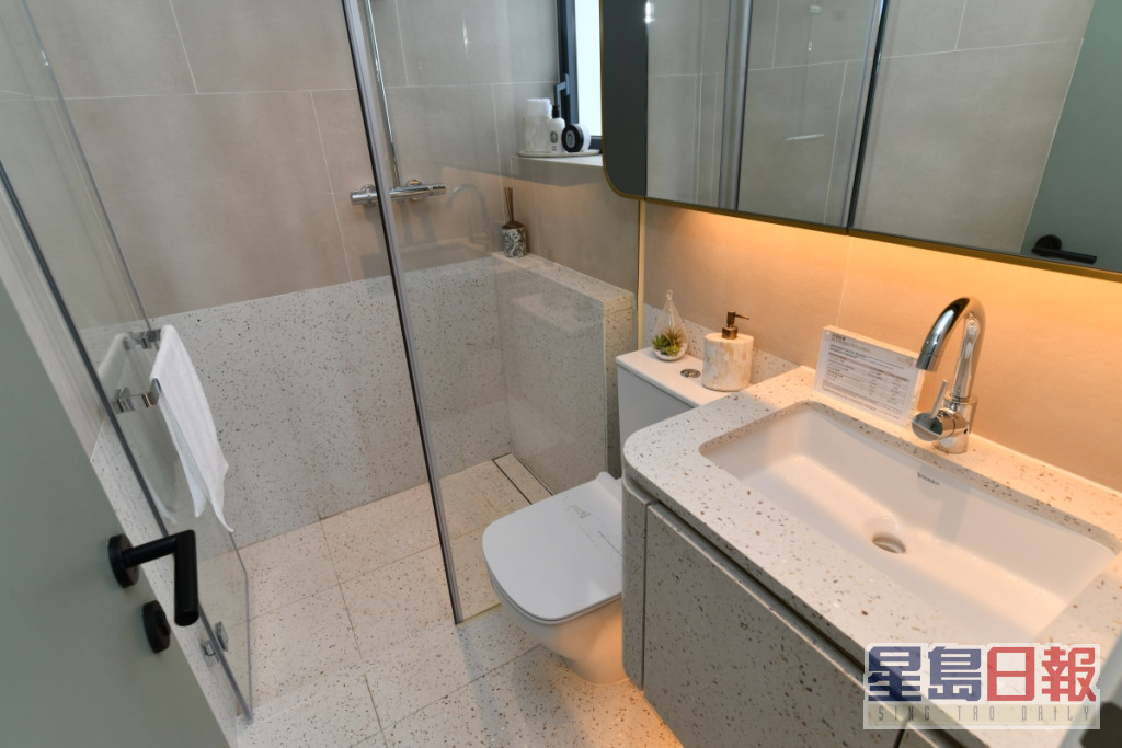 浴室设有镜柜，兼顾收纳及整理仪容的需要。（28楼C室）
