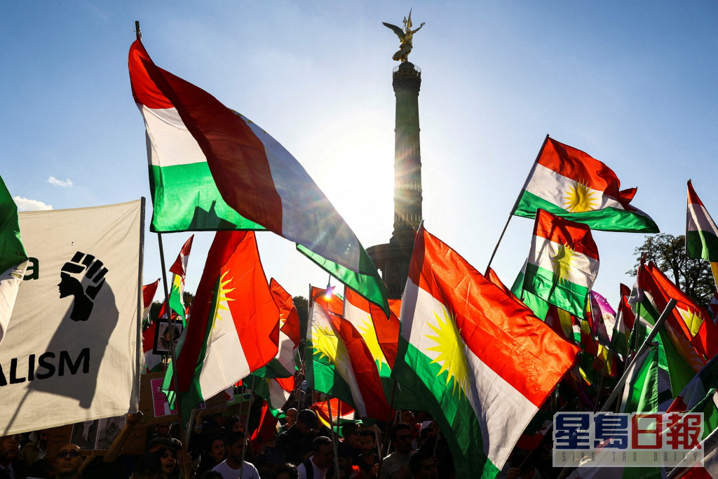 示威者挥动伊朗国旗。路透社图片