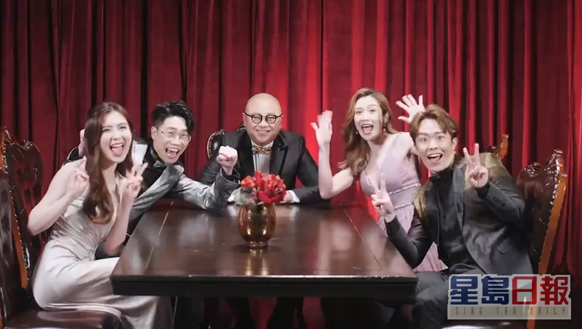 無綫日前釋出台慶官方宣傳片，由台慶司儀（左起）梁凱晴、陸浩明、林盛斌、麥美 恩及鄭衍峰公布部份表演內容。