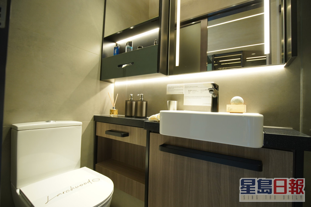 浴室设有镜柜，兼顾收纳及梳洗需要（22楼E室）