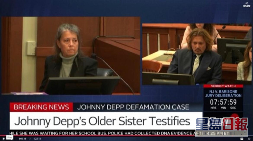 尊尼告前妻诽谤家暴案继续进行审讯，其姊姊Christi（左）现身作供。
