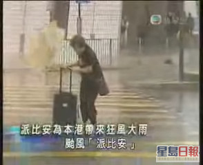 2006年台风「派比安」袭港，电视新闻报导市民狼狈样，引来网民爆笑。
