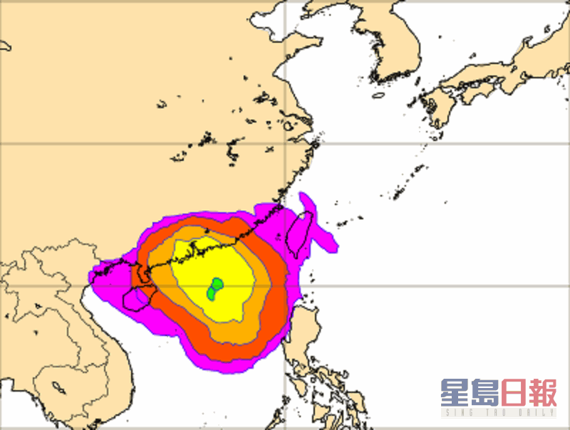 概率图可见7月2日广东沿岸预计有3至4成机会，有热带风暴级数或以上的热带气旋出现。
