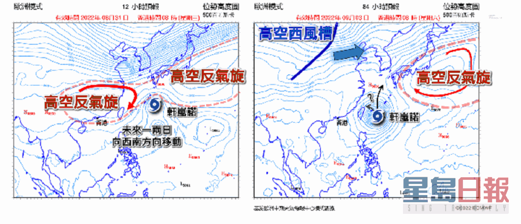 轩岚诺会在台湾以东海域改变移动方向。天文台