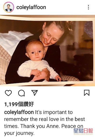 Anne的前夫Coleman Laffoon在社交網發文悼念前妻。