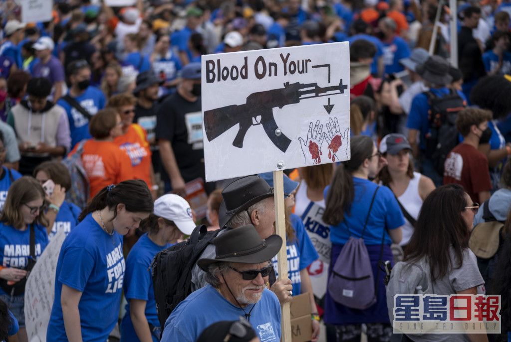 示威者舉起標語要求政府正視槍械問題。AP