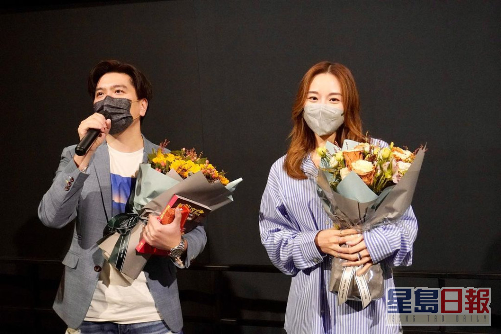 鄧麗欣與導演陳詠燊為《飯戲攻心》到戲院謝票。