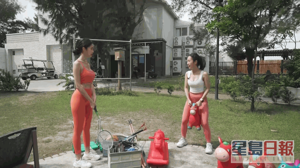 林映晖挑战黄上晏玩「跳跳马」。