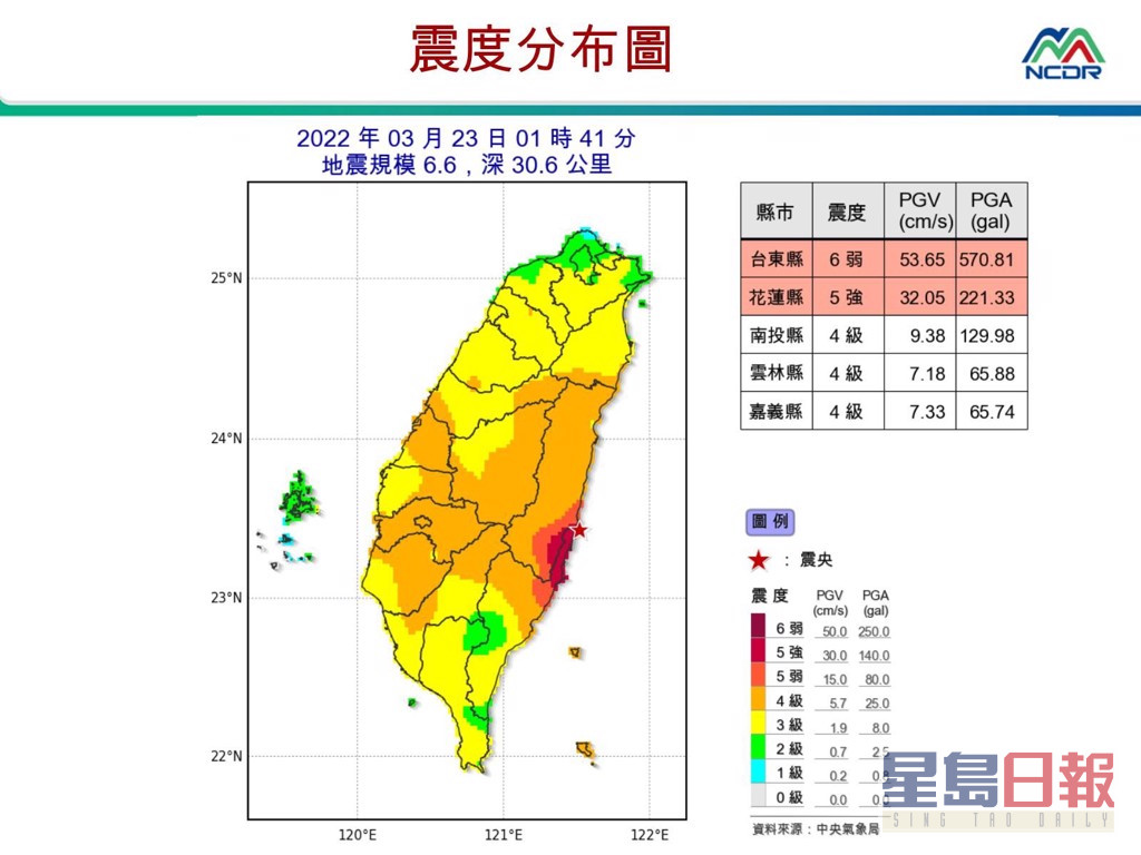 据台湾气象局地震报告，1时41分发生黎克特制6.6级地震。网上图片