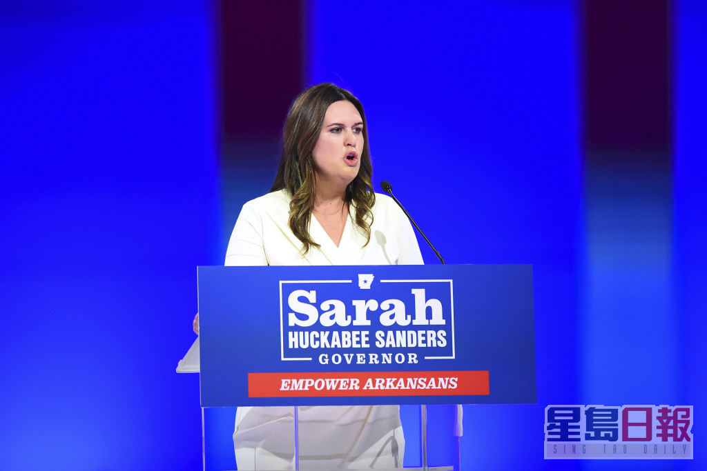 桑德斯（Sarah Sanders）顺利当选阿肯色州首位女州长。AP图