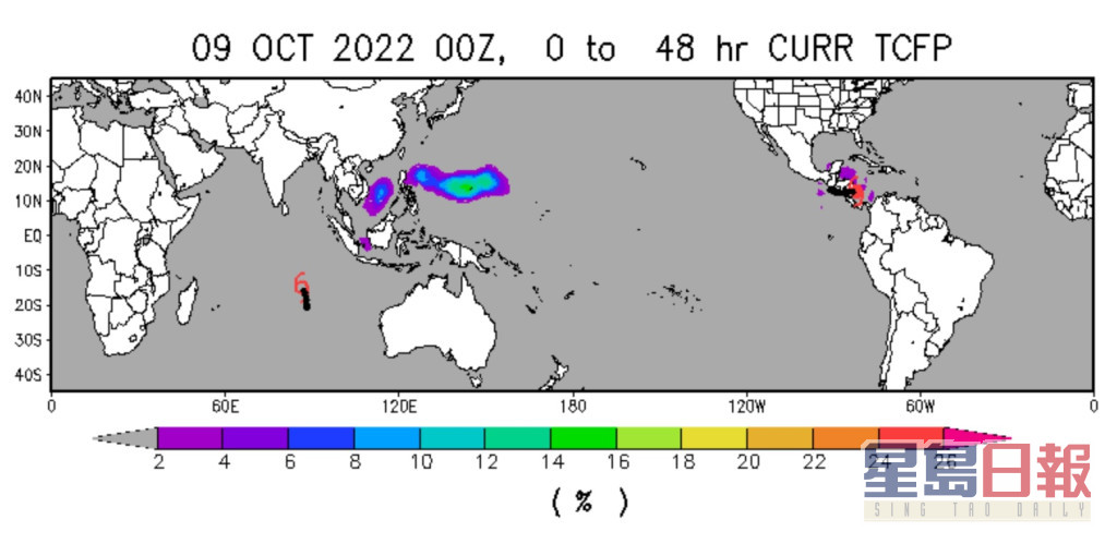48小时内热带气旋形成概率。美国国家海洋及大气管理局（NOAA）图片