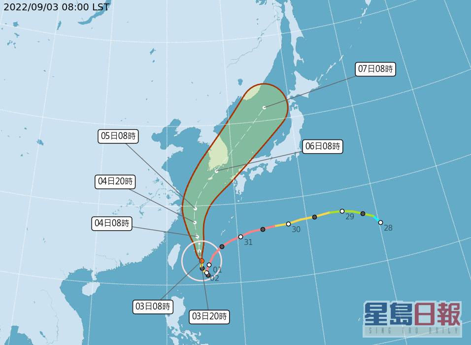 台灣氣象局發布今年首個陸上颱風警報。氣象局圖片