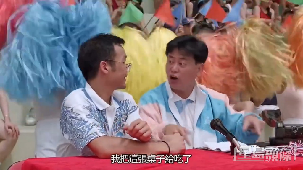 台灣製作人陳百祥引用「叻哥」於喜劇《超級學校霸王》的經典對白，揚言加碼表演百祥吃桌子。