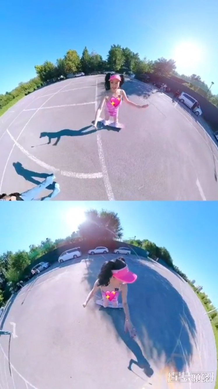 钟丽缇再以萤光粉红造型拍踩滑板影片，网民反应两极。