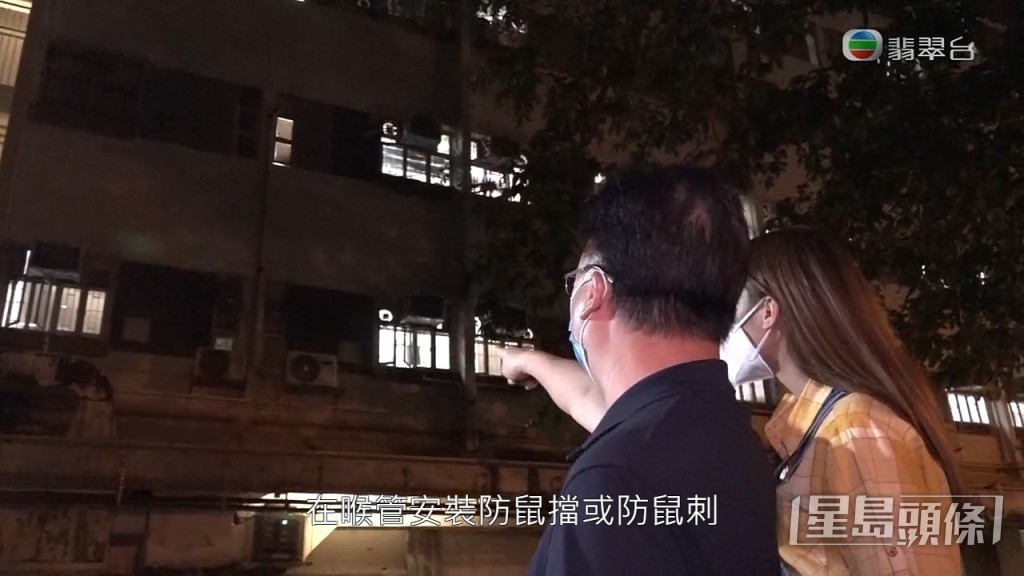 專家分享兩道預防鼠患小貼士，一）在喉管設置防鼠擋或防鼠刺，防止老鼠向上爬。