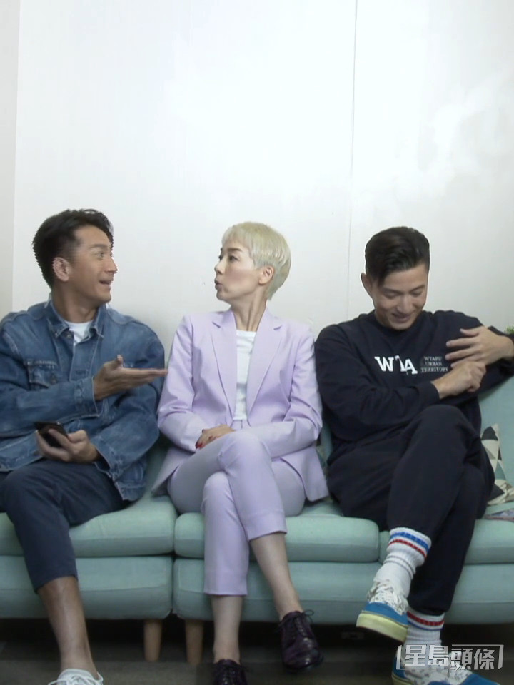 （左起）马国明、江美仪、陈山聪前日在微博开live宣传新剧。
