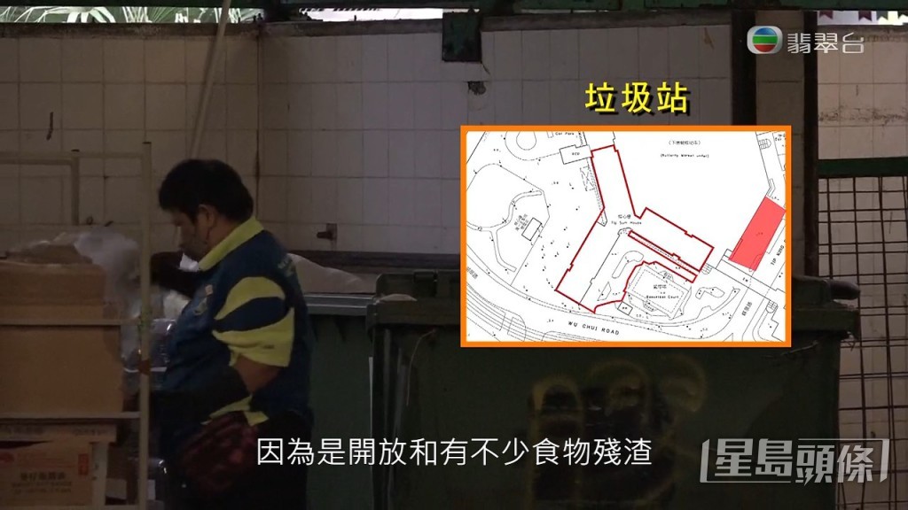 垃圾站更是無遮無掩，加上有不少廚餘等垃圾，與街市一樣，成為老鼠理想覓食地。