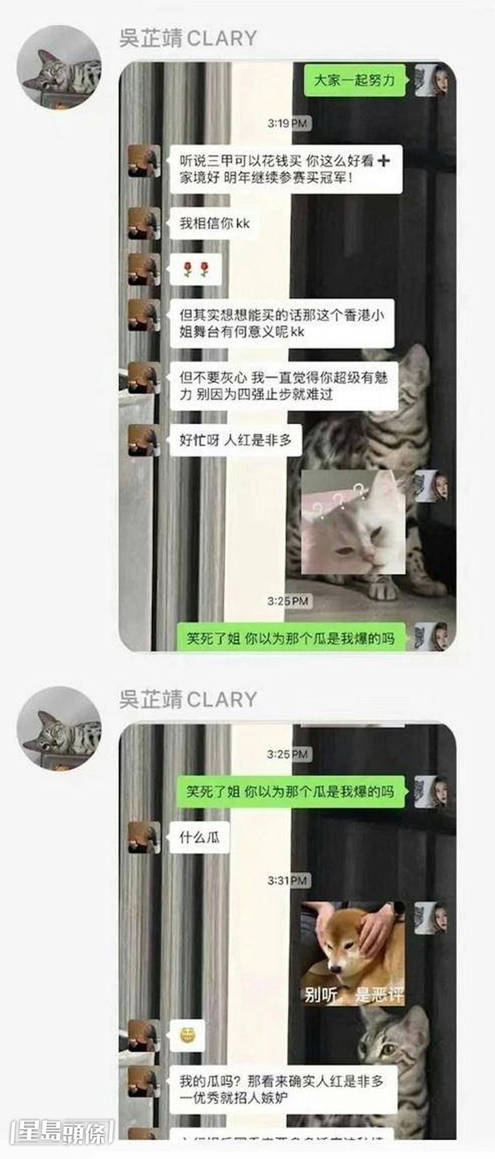 疑似梁嘉莹與吳芷靖的對話截圖流出，但梁嘉莹卻否認有講過這些話。