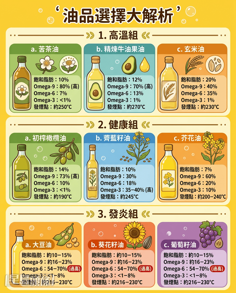拆解9種食油脂肪酸比例