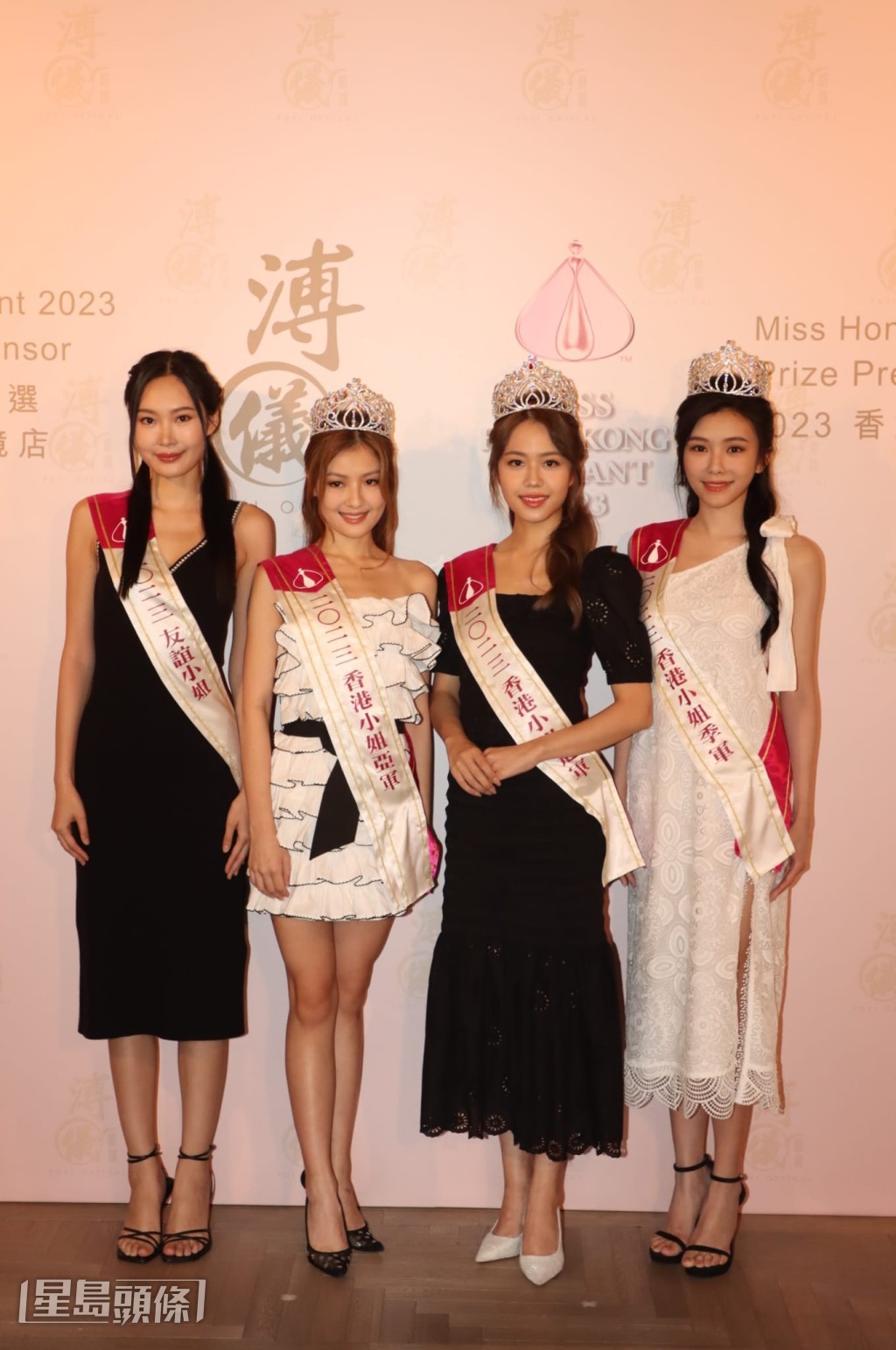 （左起）“友谊小姐”姜依宁、亚军王怡然、冠军庄子璇及季军王敏慈出席活动。