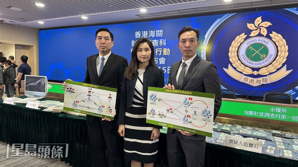 海关财富调查科高级监督叶冬菁(中)、监督杨郁文(左)及财富调查第一组指挥官余耀荣(右)。刘汉权摄 海关财富调查科高级监督叶冬菁(中)、监督杨郁文(左)及财富调查第一组指挥官余耀荣(右)。刘汉权摄