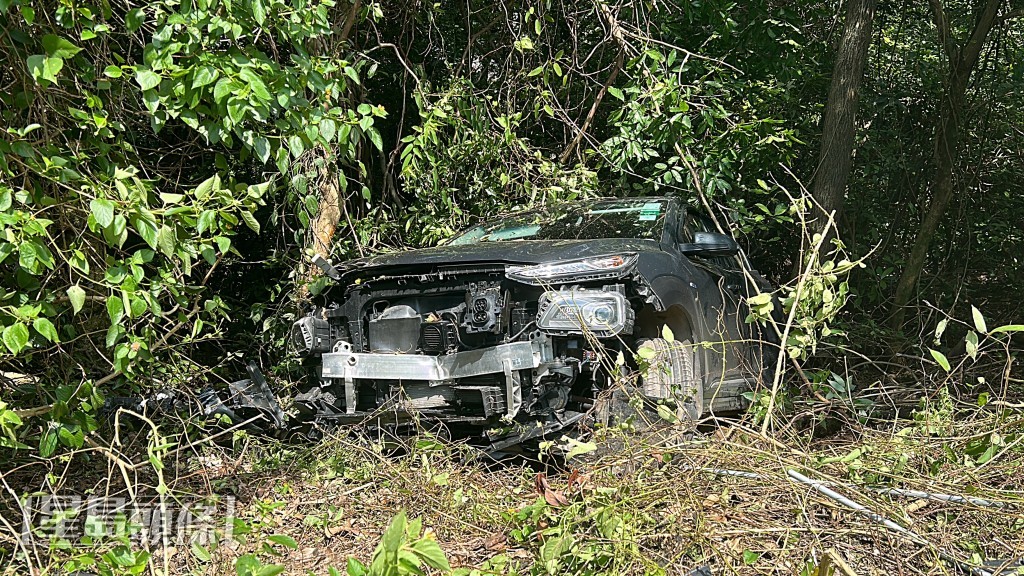 私家車衝落山坡。林思明攝
