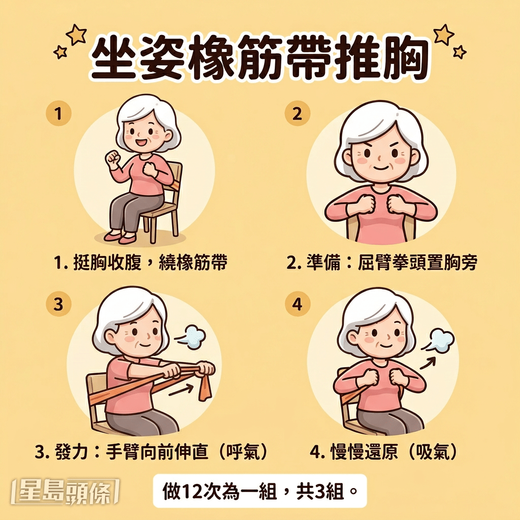 此動作旨在強化胸部與手臂後側肌肉，有助提升推門或扶持物品的力量。