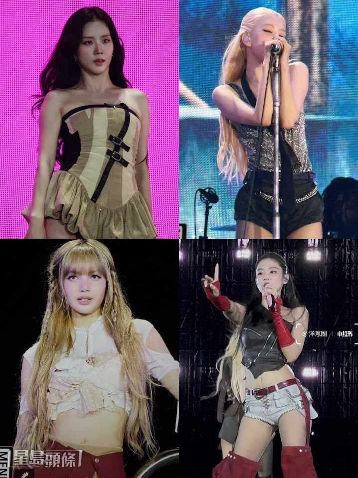 (左起順時鐘方向)Jisoo、Rosé、Jennie和Lisa昨晚都有大唱單飛歌曲。 (左起順時鐘方向)Jisoo、Rosé、Jennie和Lisa昨晚都有大唱單飛歌曲。