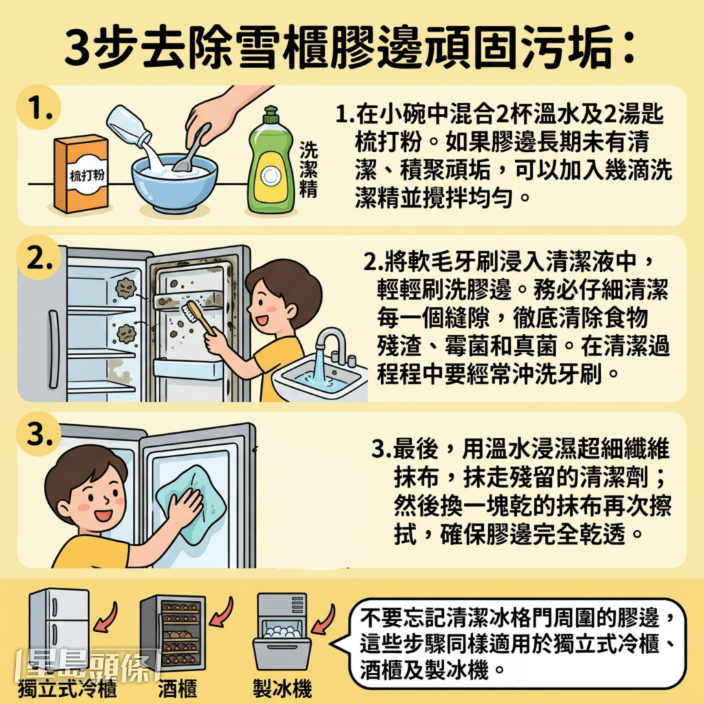  3步去除雪櫃膠邊頑固污垢