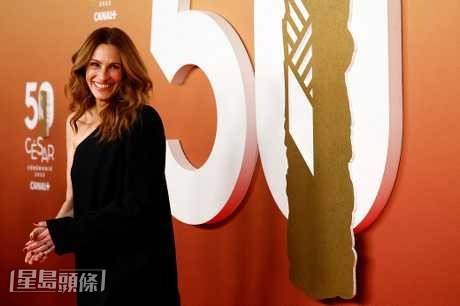 金像影后茱莉亞羅拔絲（Julia Roberts）獲榮譽凱撒獎。（路透社）
