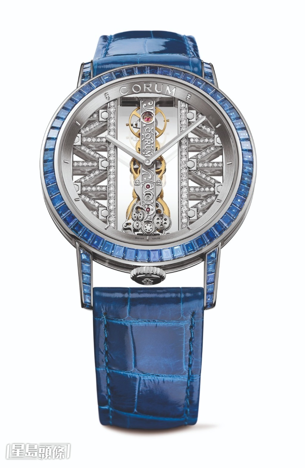 Corum Golden Bridge Round 43 藍寶石限量版腕錶是全場最矚目之作。 Corum Golden Bridge Round 43 藍寶石限量版腕錶是全場最矚目之作。