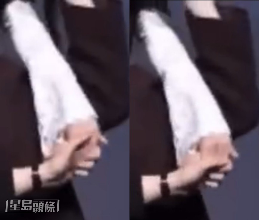 及后更被发现他以快如摩打般的左手姆指，在急速抚摸Karina手背。