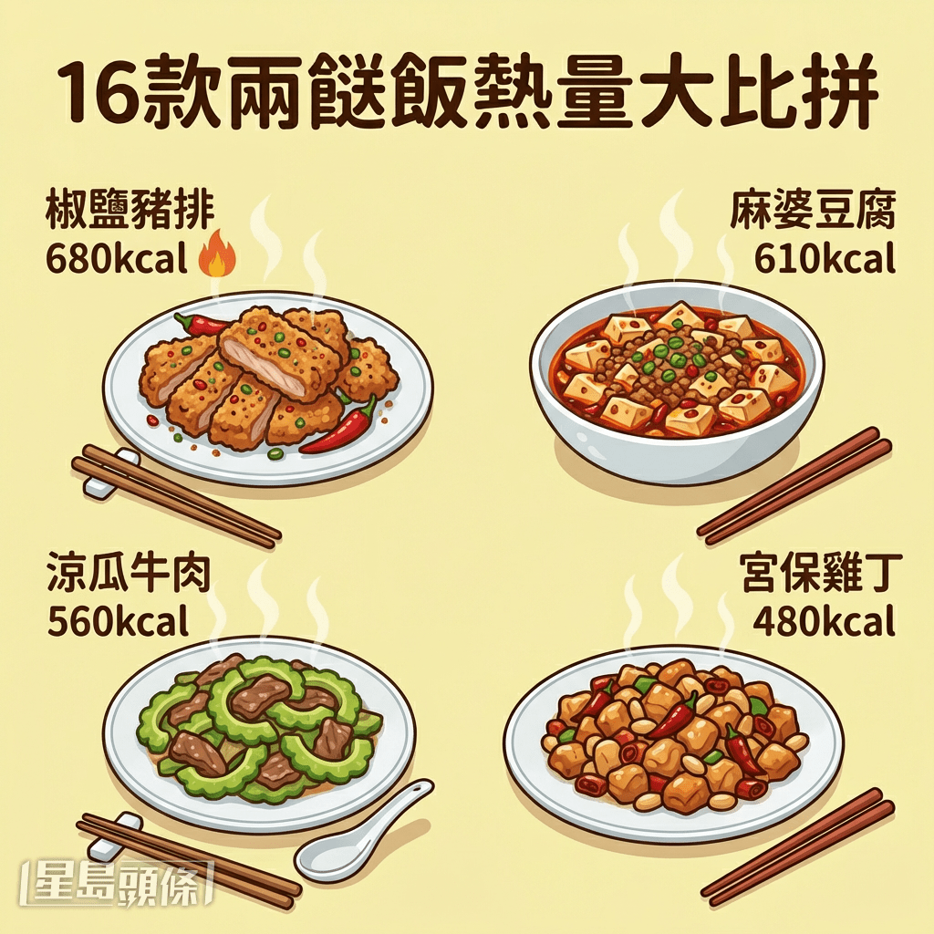 16款兩餸飯熱量大比拼