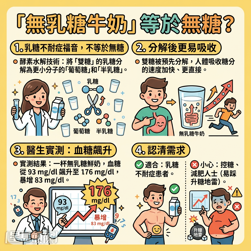 「無乳糖牛奶」等於無糖? 「無乳糖牛奶」等於無糖?