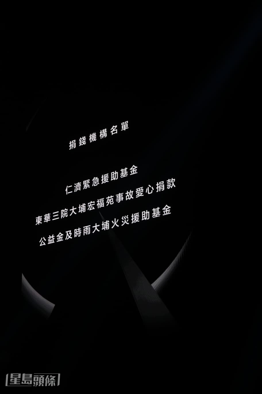 演唱會開場前,現場播放鳴謝名單,並展示將收益捐贈的機構名單。 演唱會開場前,現場播放鳴謝名單,並展示將收益捐贈的機構名單。