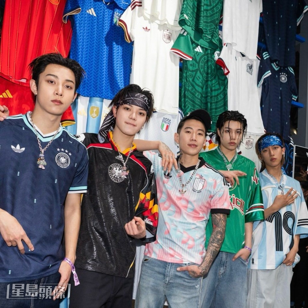昨日Jay Park（中）與旗下男團LNGSHOT出席品牌活動。
