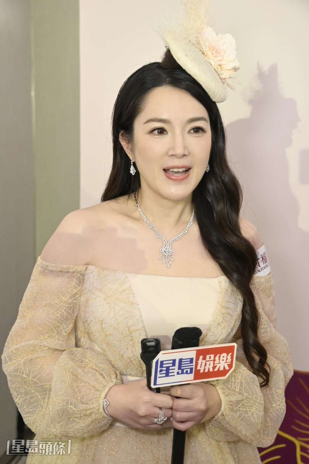 苟芸慧盛裝亮相馬會，暢談近況。