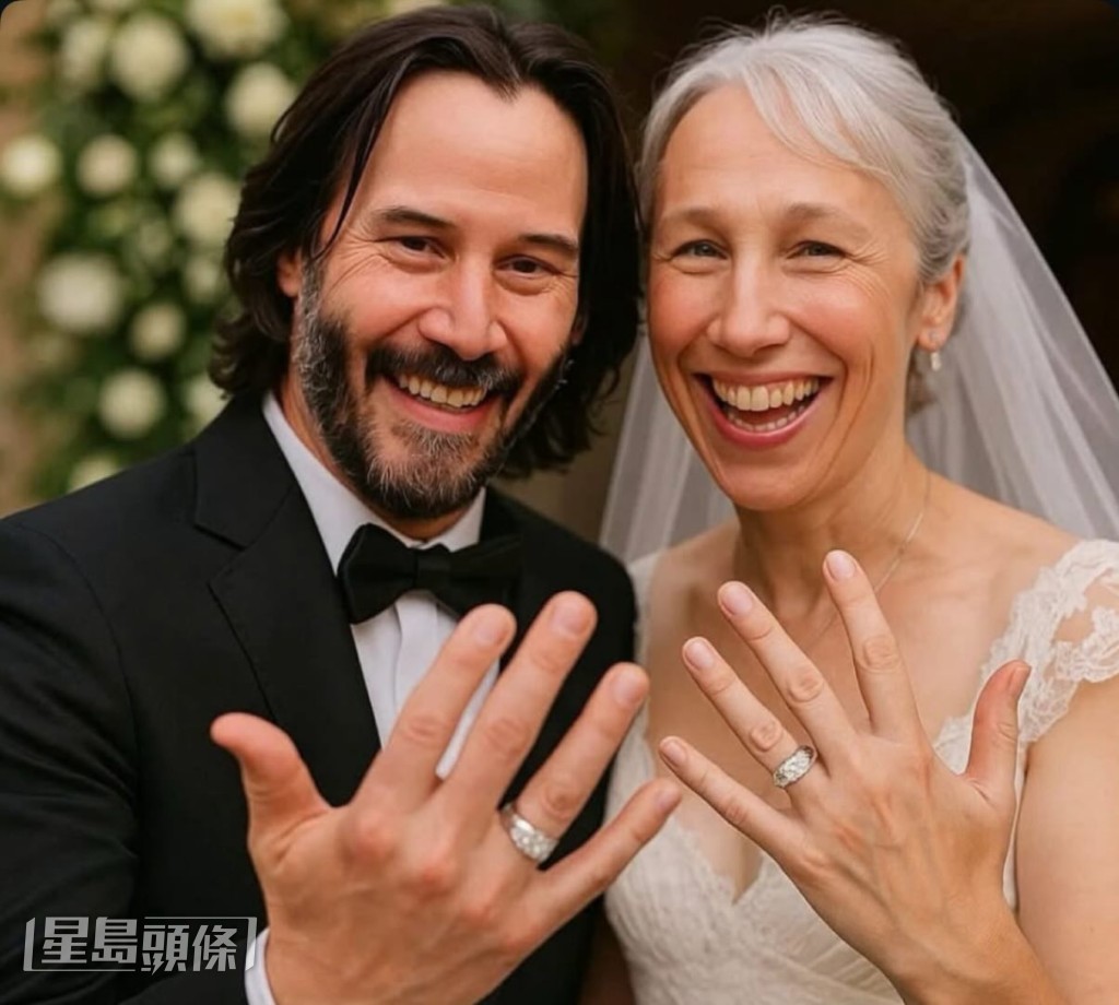 網上甚至瘋傳二人結婚照，但奇洛發言人已否認婚訊，這張相看來是AI生成圖。